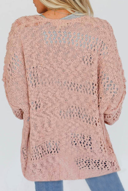 Pink Casual Cardigan met Dolman -mouwen en gatpatronen