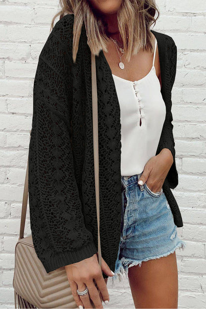 Black Hollow Out Knitted Cardigan met een open schoudergebied