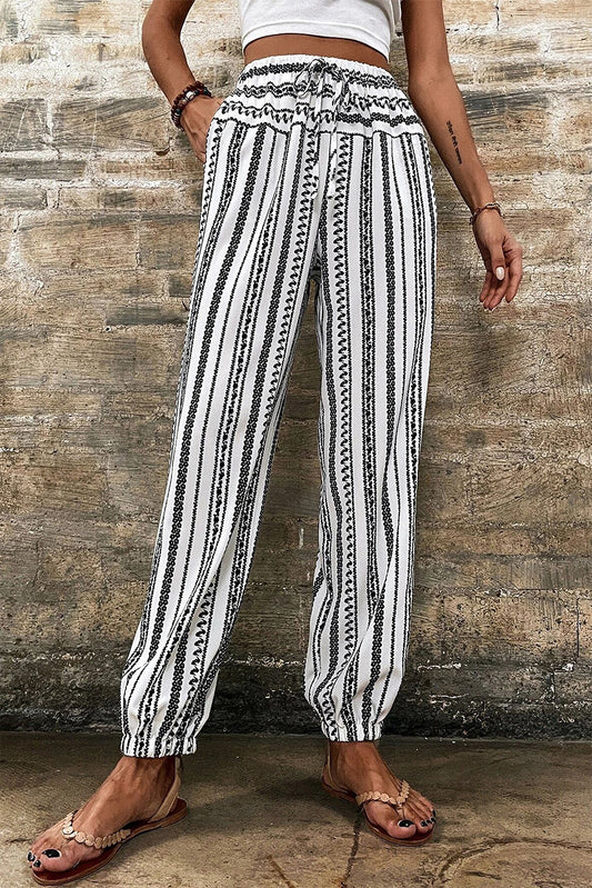 Zwart gestreepte boho gestreepte print casual broek