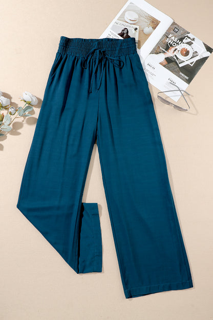 Blue Drawstring Elastische taille casual broek met wijd been