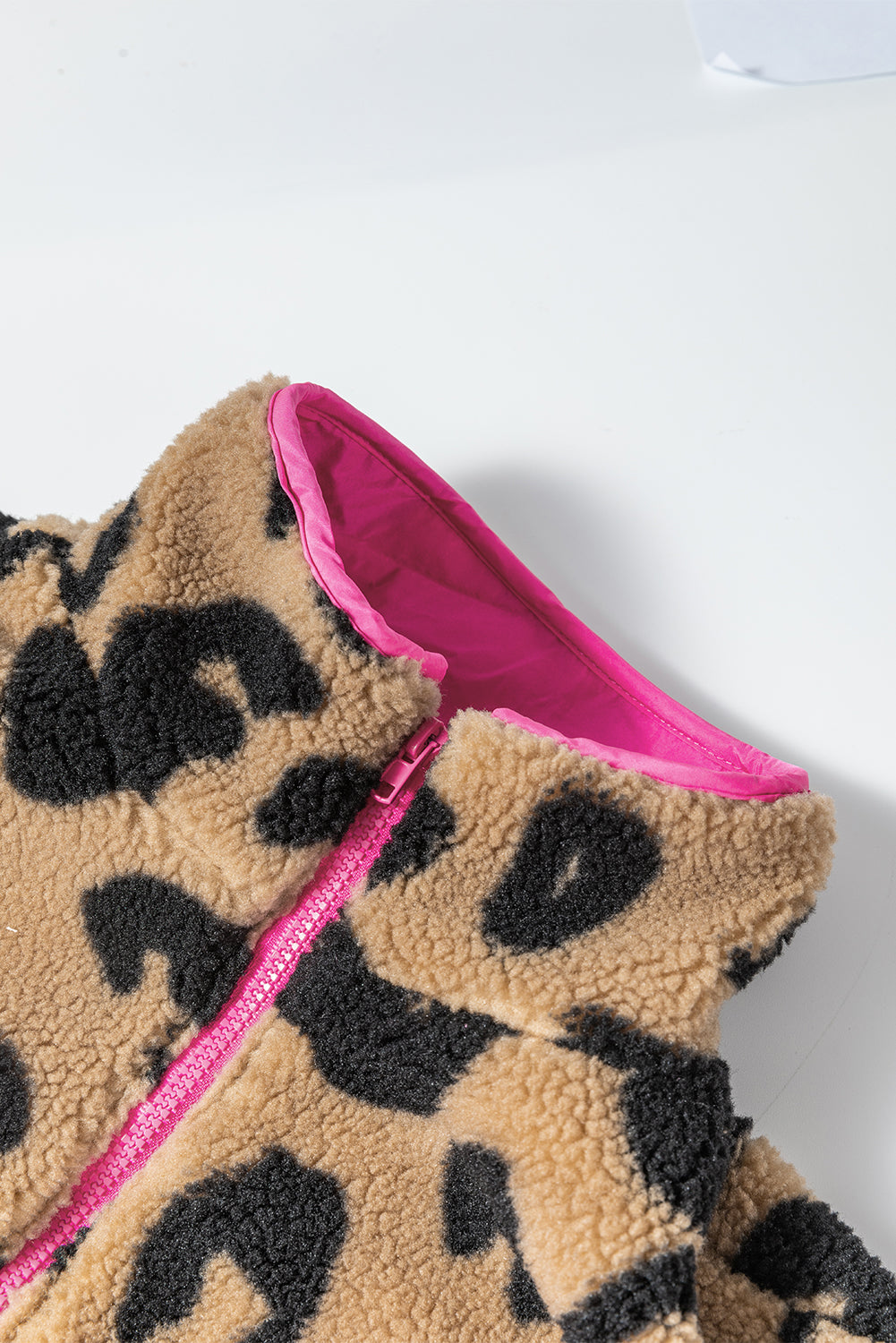 Leopard colorblock tasche reißverschluss fuzzy-fleece-jacke