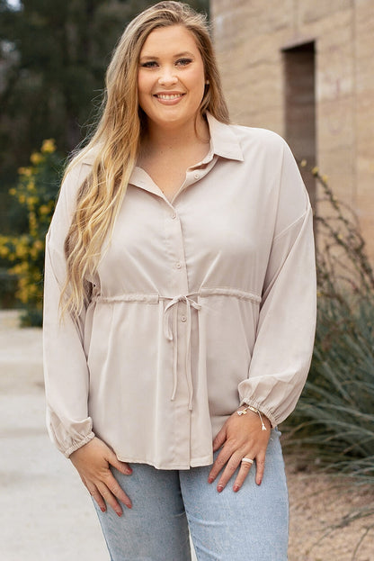 Helles french beige plus size puffärmel gebundenes tunika shirt