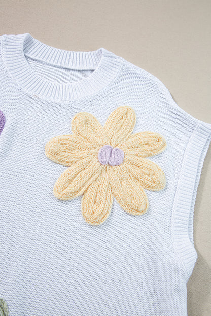 Witte multi -crochet bloem gebreide trui met korte mouwen trui tops