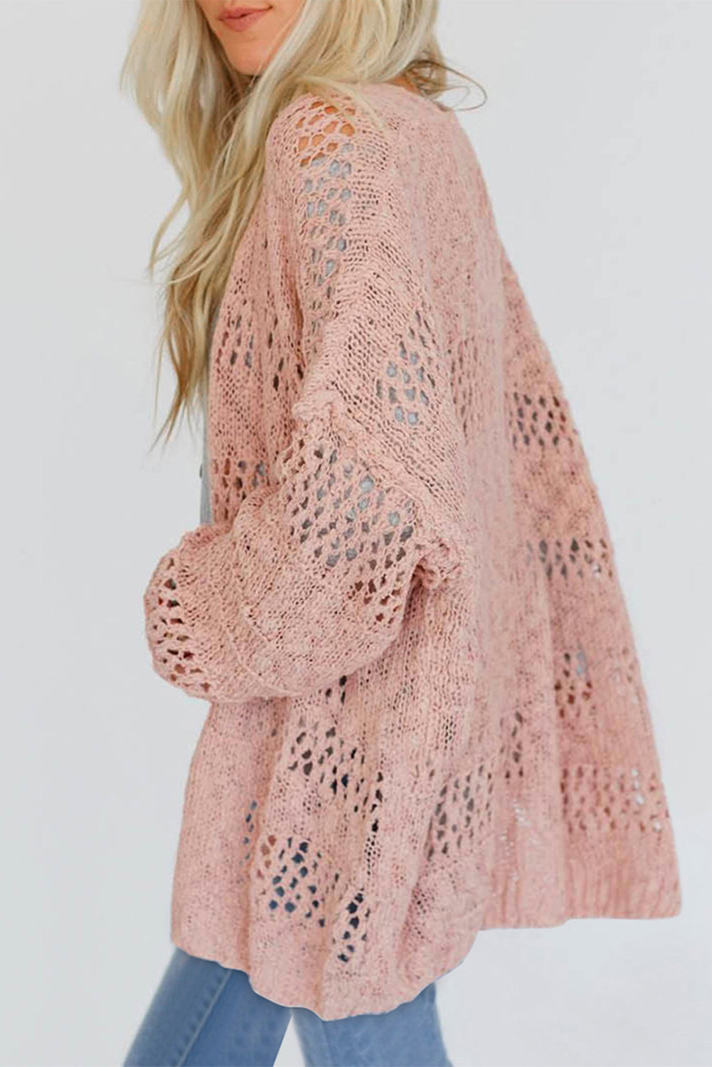 Pink Casual Cardigan met Dolman -mouwen en gatpatronen