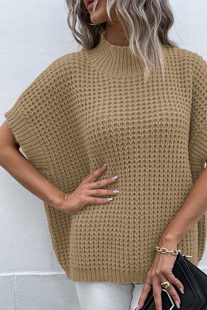 Helles french beige hoher hals kurzer batwing ärmel strukturierter strickpullover