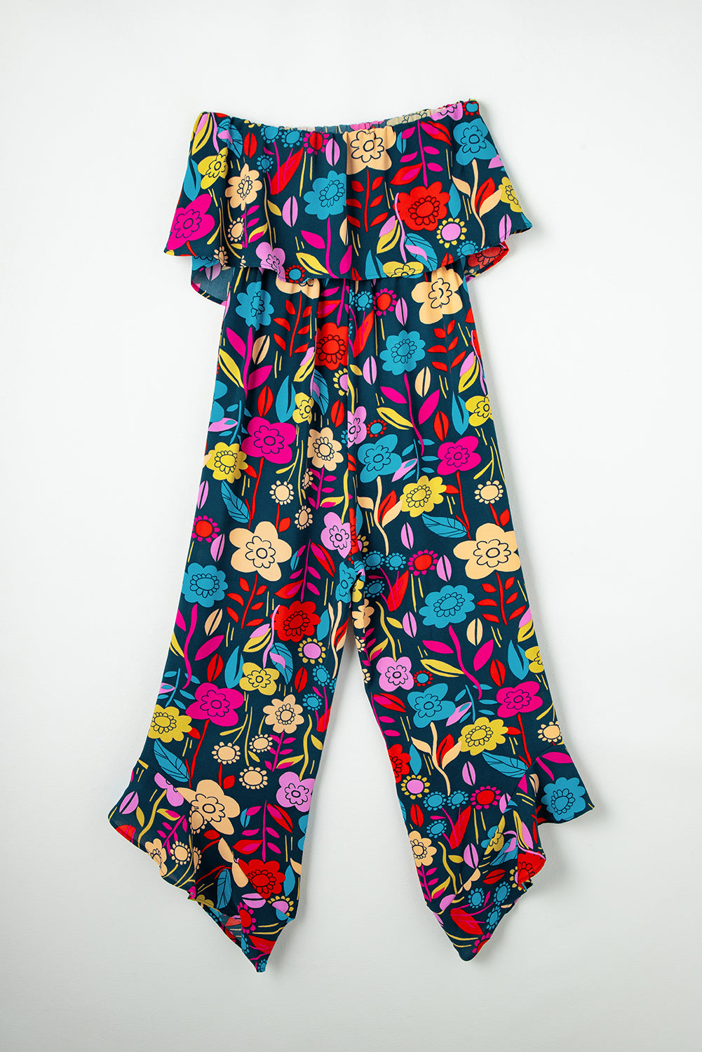 Red Mix Tropical Print Service verwezen jumpsuit