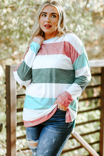 Grünes plus size colorblock pullover top