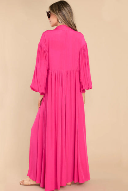 Rose bubble sleeve hemd maxikleid