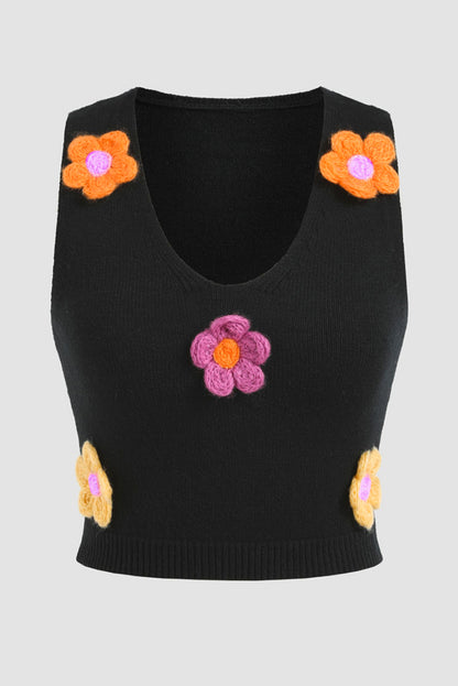 Schwarze 3d-blumen-dekor pullover-weste