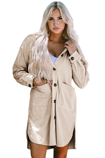 Beige oversized corduroy jacket with contrasting hood