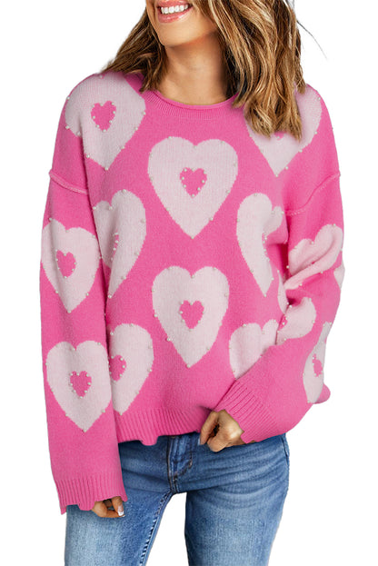 Bonbon perlen perlen herz drop shoulder pullover