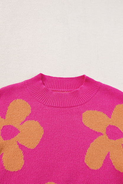 Rose große blume muster mock neck long sleeve pullover