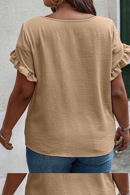 Helles french beige gerafftes kurzarm-top in übergröße