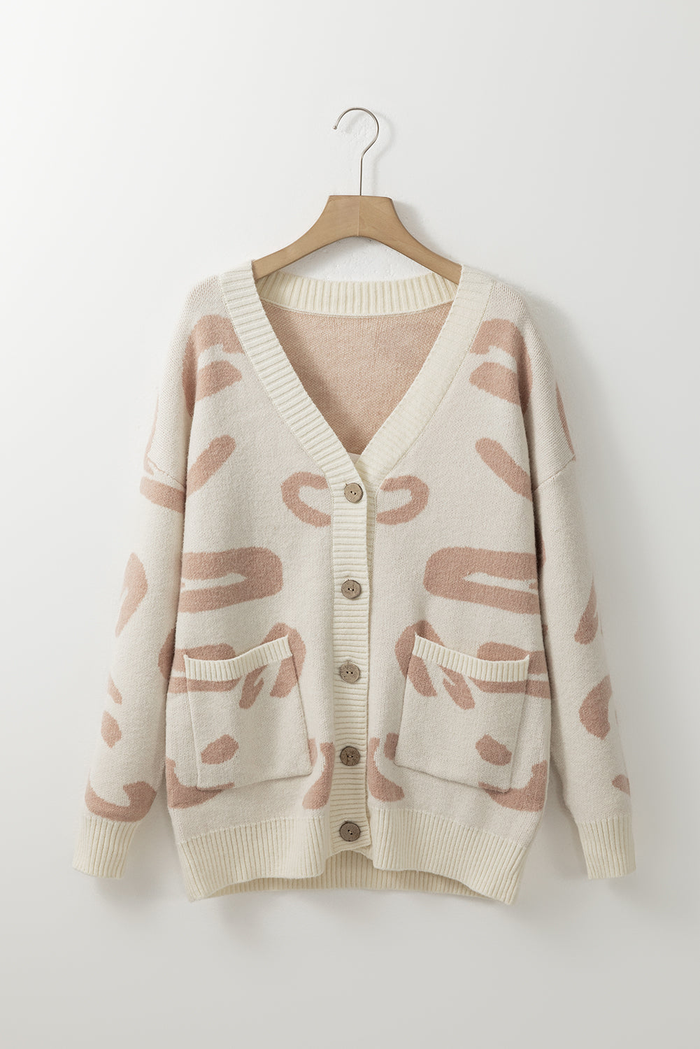 Beige slouchy luipaard v-neck vest met knoppen