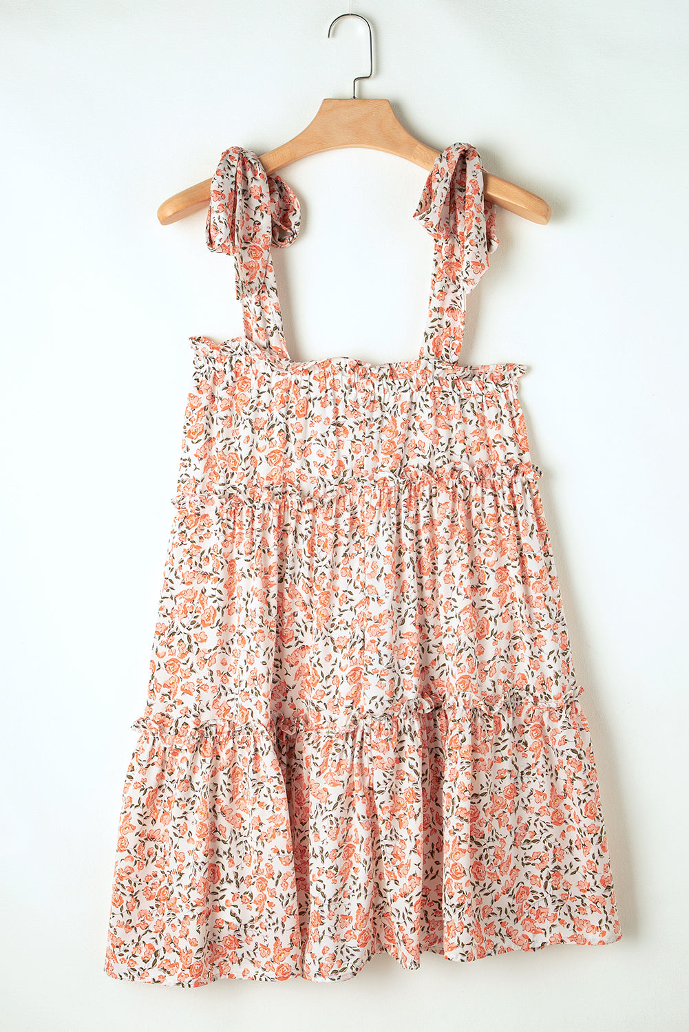 Orange rose floral knotted straps tiered babydoll kleid