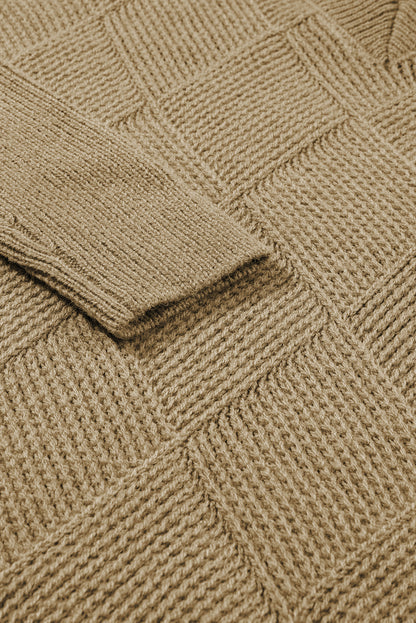 Karierter pullover mit strukturierten fledermausärmeln in camel