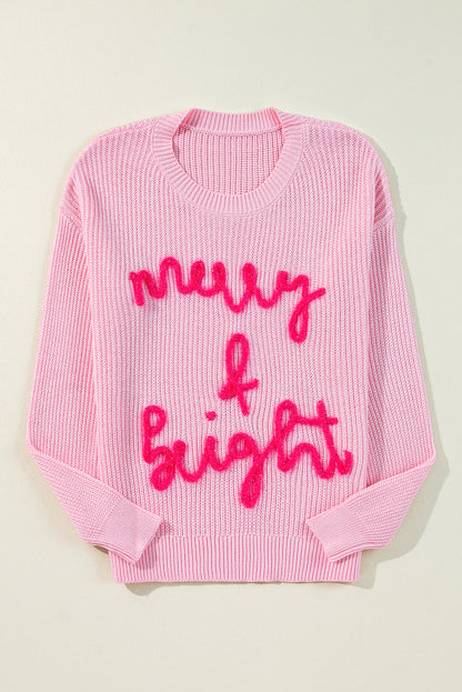 Rosa merry & bright pop up letter waffelstrickpullover