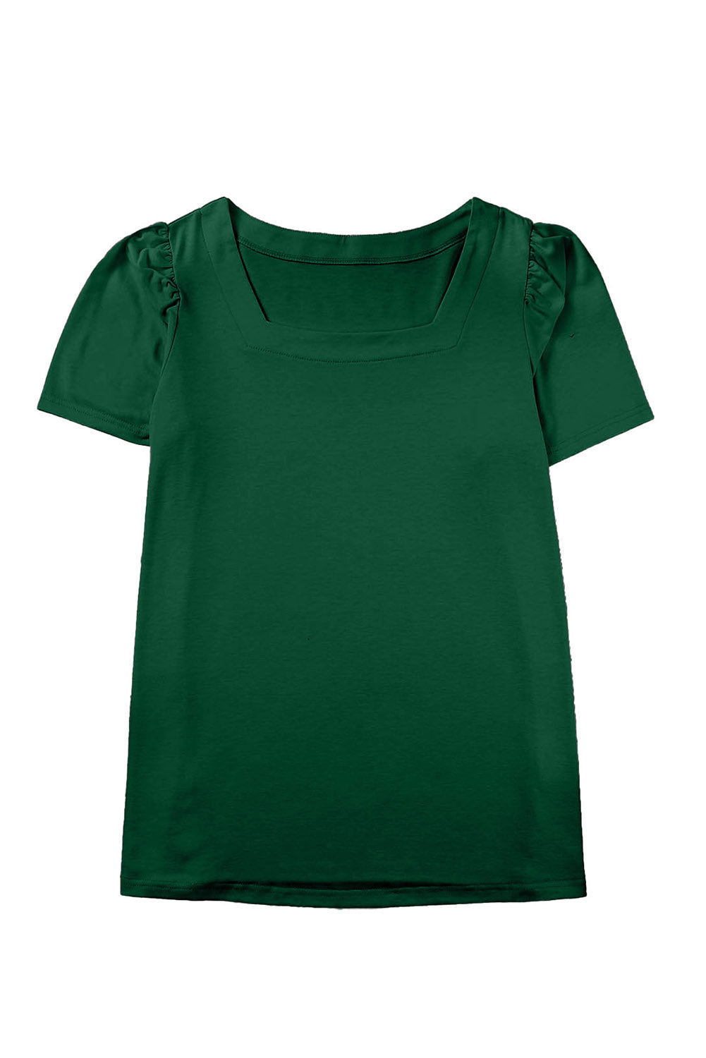 Grünes plus size quadratischer hals geraffte schulter kurzarm top