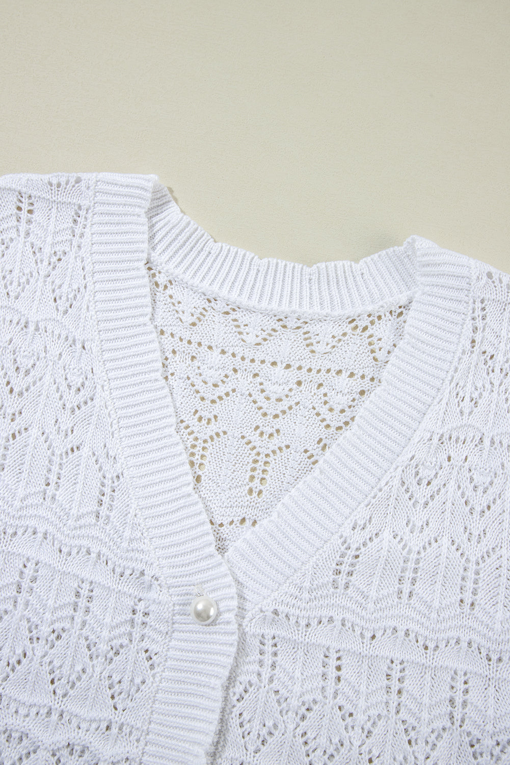 White Frenchy Hollow Out Strickcardigan met V-Neckline