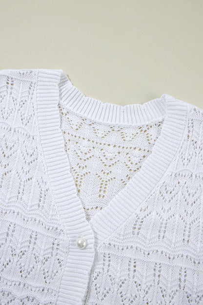 White Frenchy Hollow Out Strickcardigan met V-Neckline