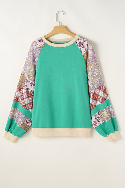 Himmelblau plus größe plaid floral patchwork raglanärmel pullover