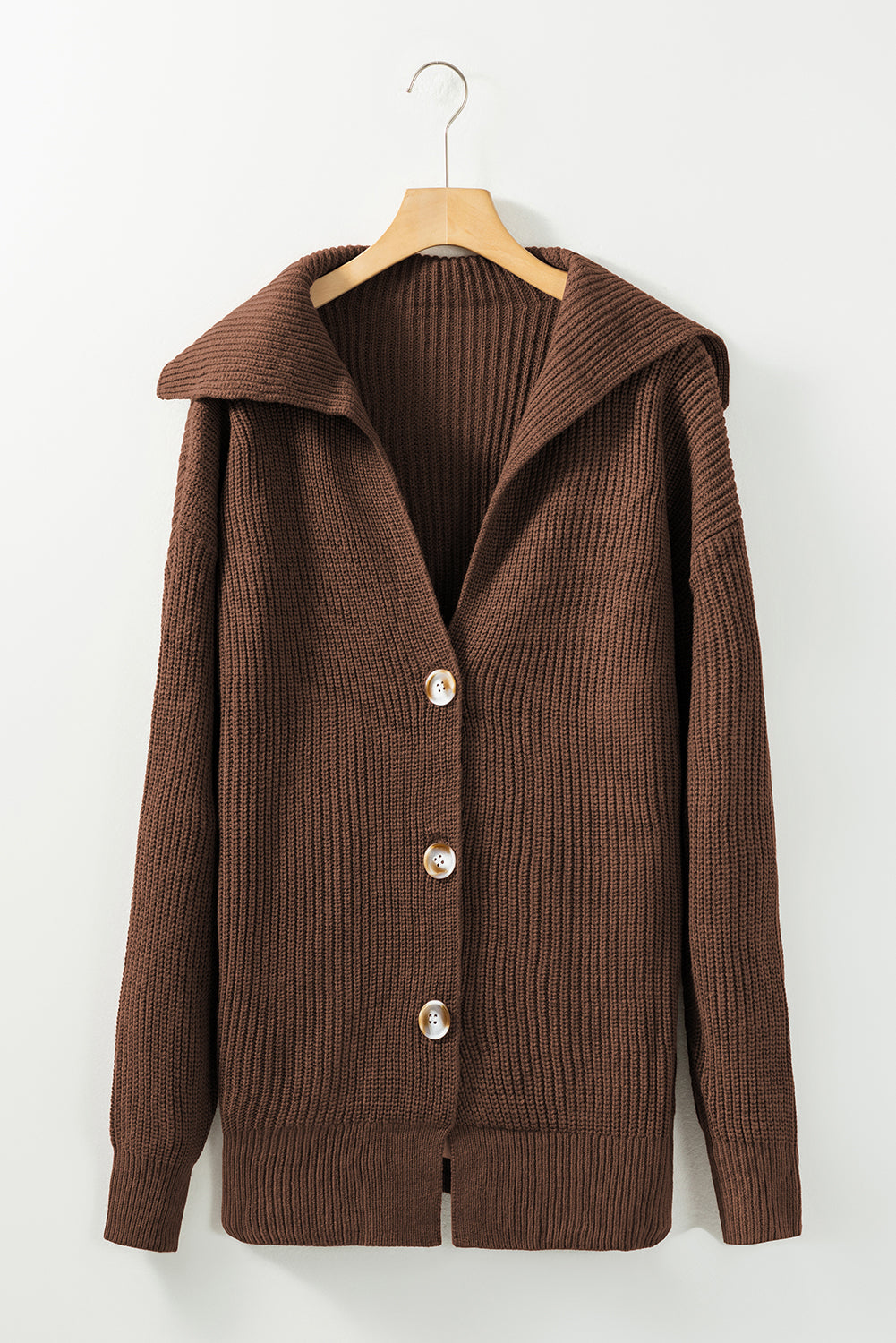 Brown chunky knit reverskragen knopfleiste cardigan