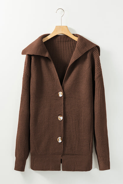 Brown chunky knit reverskragen knopfleiste cardigan