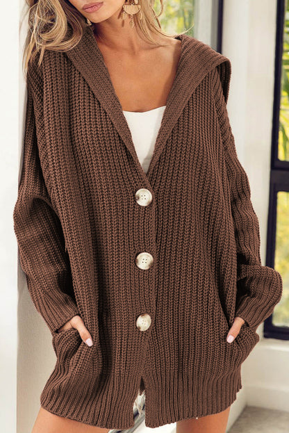 Brown chunky knit reverskragen knopfleiste cardigan