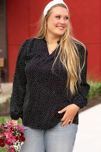 Schwarze plus size leopard print notch v neck bluse