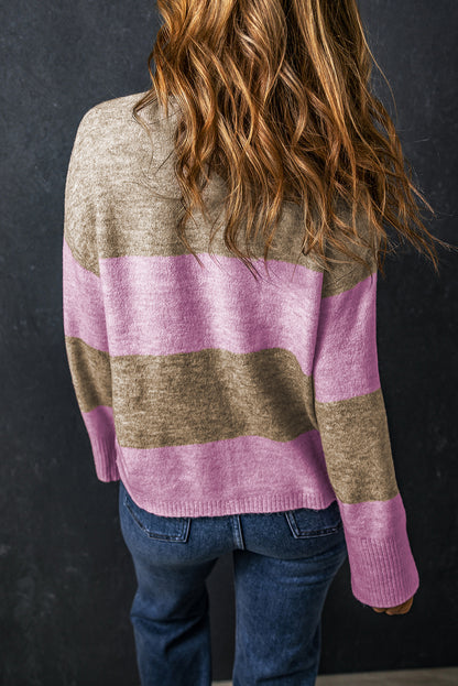 Rosa streifen rundhalsausschnitt mit weiten ärmeln colorblock pullover