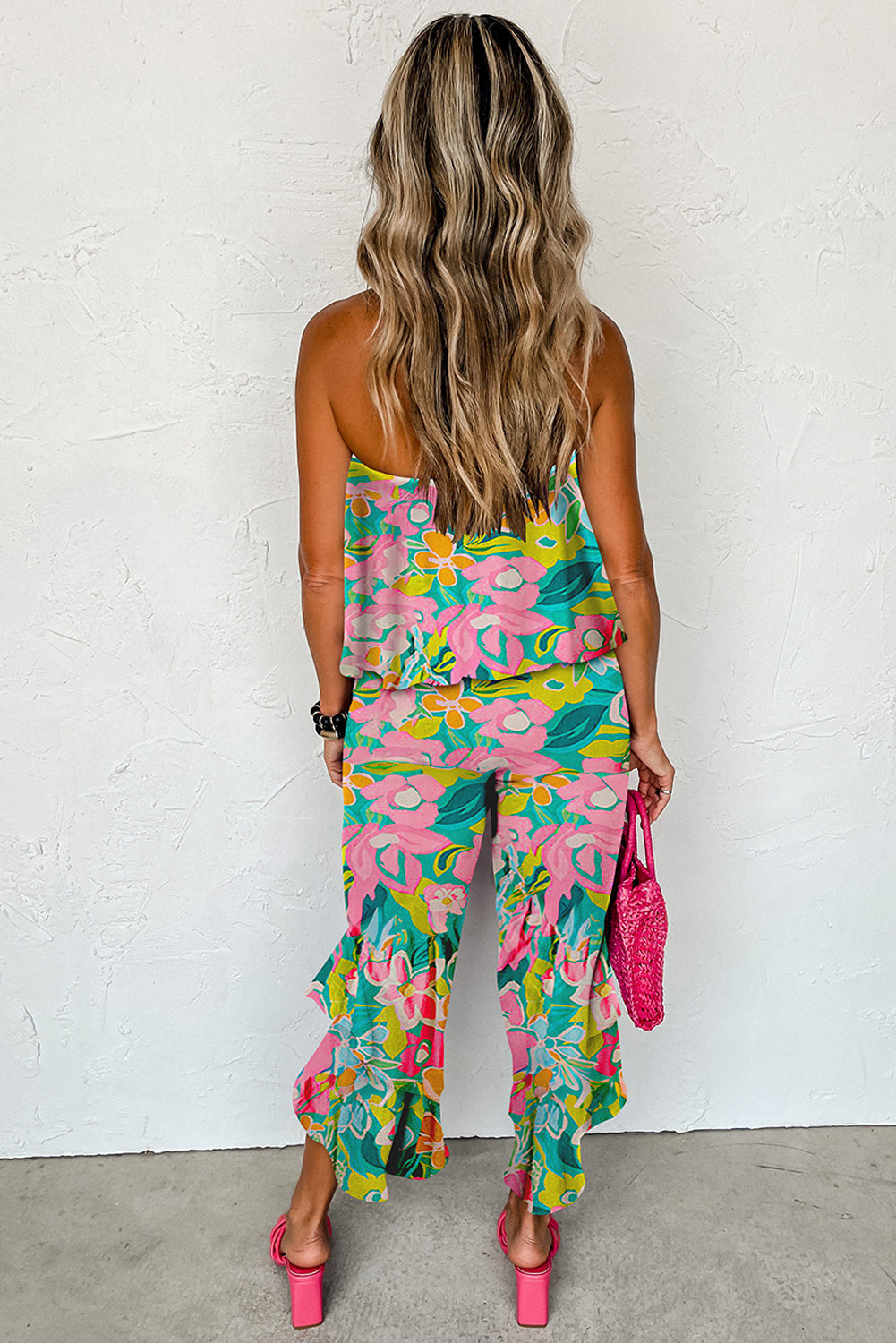 Groene mix tropische printservice verwezen jumpsuit