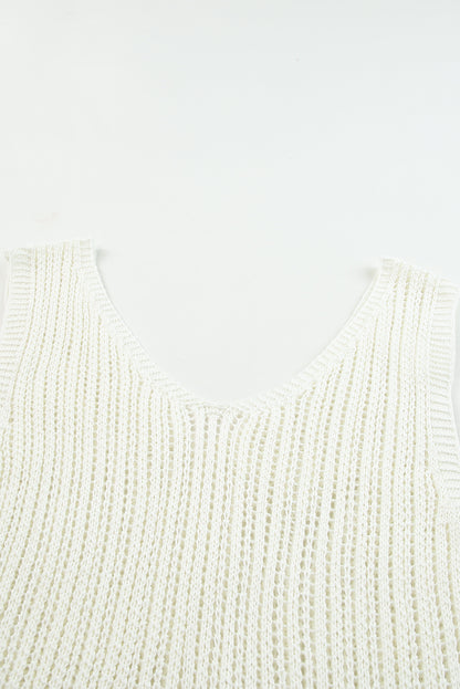 Witte holle break-breit tanktop met een v-neckline