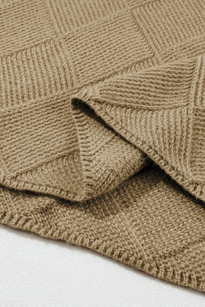 Karierter pullover mit strukturierten fledermausärmeln in camel