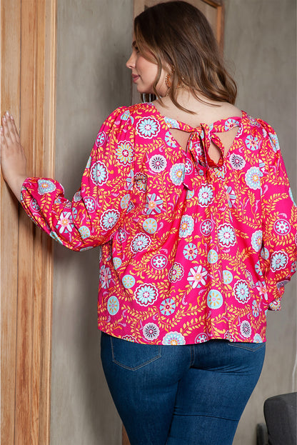 Rosa plus size bluse mit blumenmuster und quadratischem ausschnitt