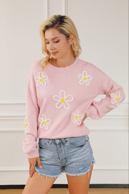 Rosa Chenille Daisy Stitching Circular Halsline Sweater