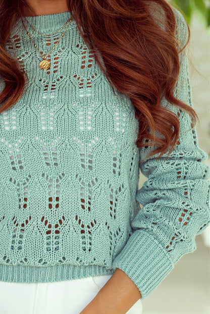 Green Pointelle Sweater gemaakt van transparant touw