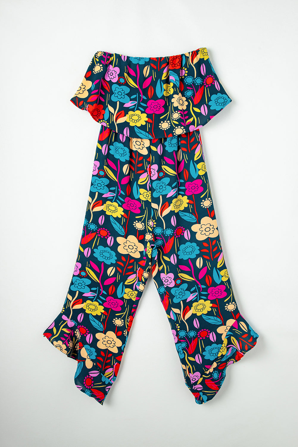 Red Mix Tropical Print Service verwezen jumpsuit