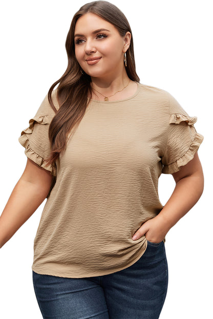 Helles french beige gerafftes kurzarm-top in übergröße