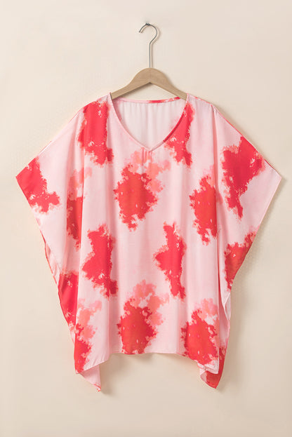 Rot plus größe tie-dye druck 3/4 ärmel tunika top