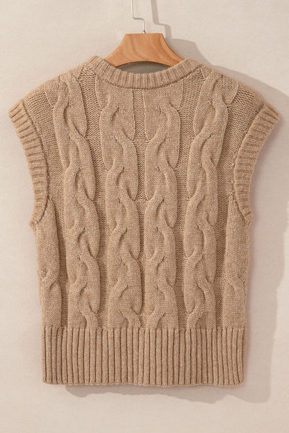 Light french beige zopfstrickpullover mit langen ärmeln