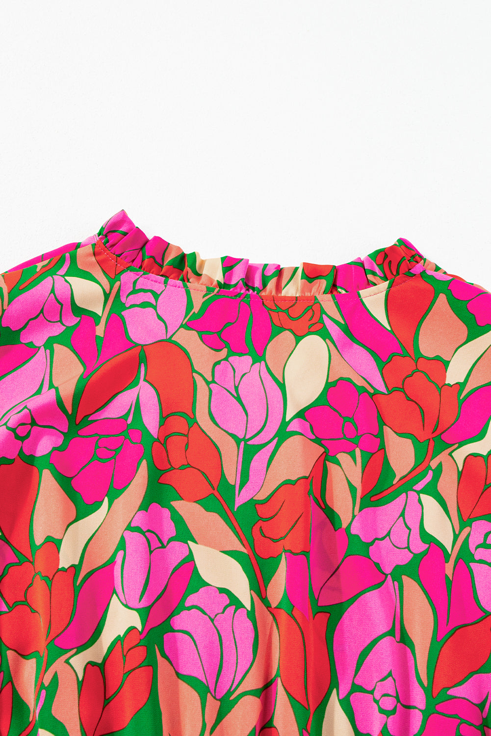 Rose bloemen met korte mouwen gesmokte taille maxi -jurk