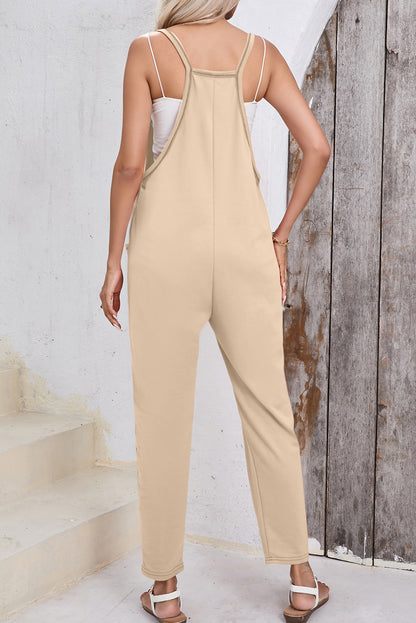 Abrikoos zijzakken harembroeken mouwloze v-hals jumpsuit