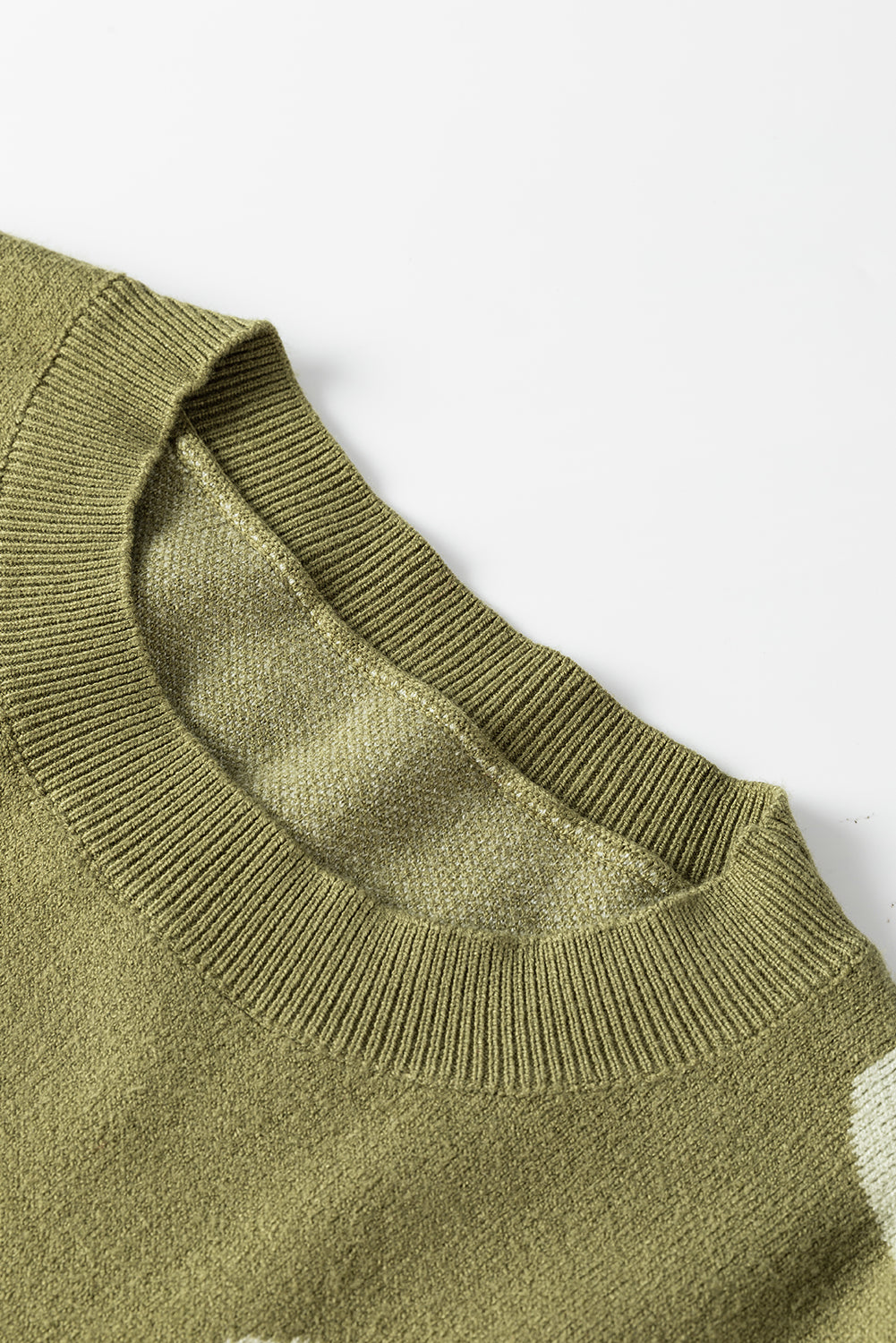 Spinat Green Sweater met grote bloem- en ribbreienpatroon