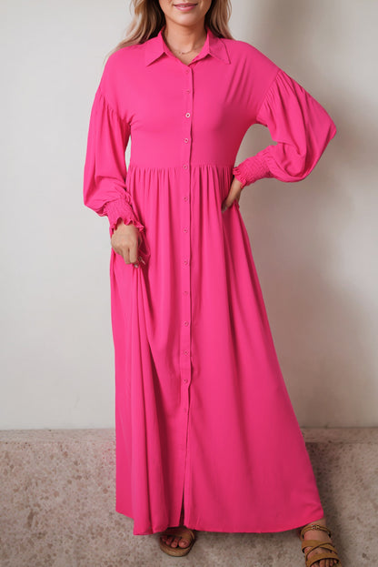 Rose bubble sleeve hemd maxikleid