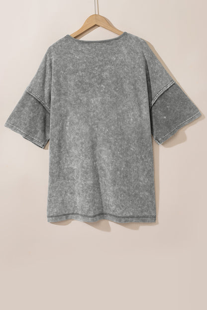 Hellgraues mineral wash drop sleeve patchwork plus tee