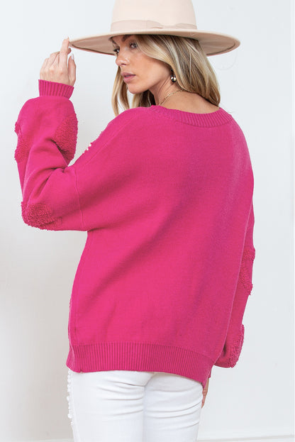 Rose Red, Pearl Decorated Sweater met een V-Neck en Fluffy Heart