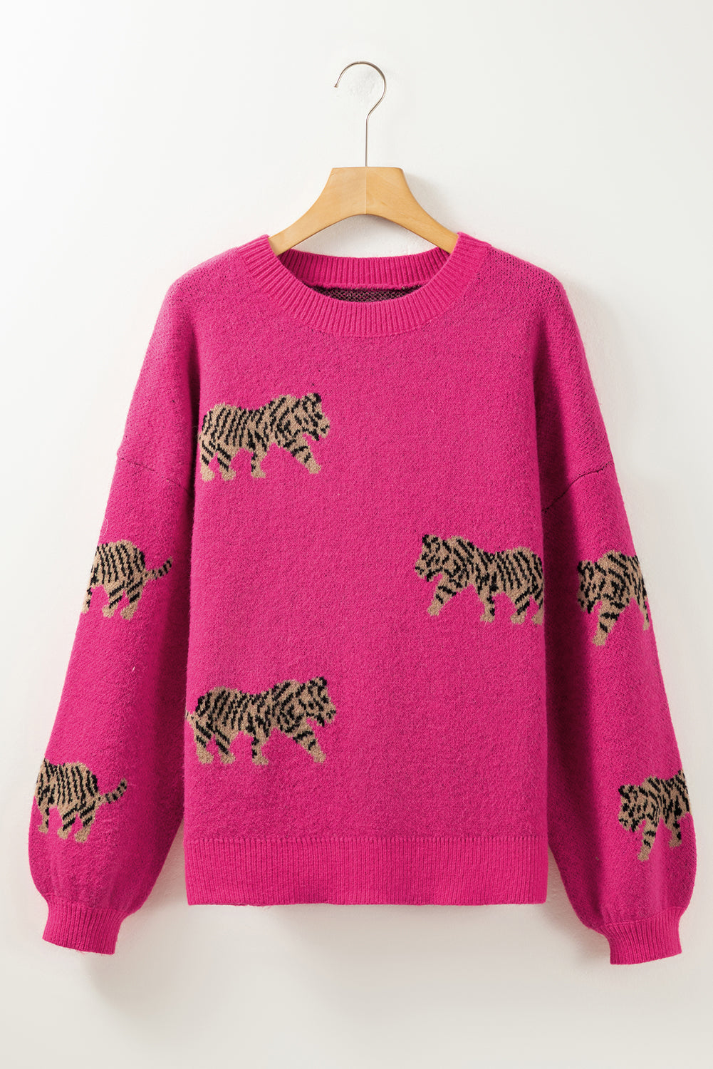 Rose Red Fierce Animal Pattern Casual Sweater gebreid