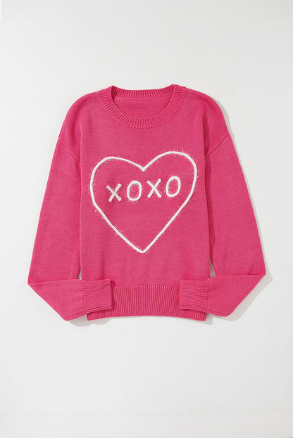 Rose heart xoxo muster drop shoulder rippe stricken pullover