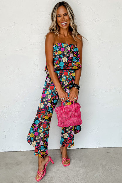 Red Mix Tropical Print Service verwezen jumpsuit