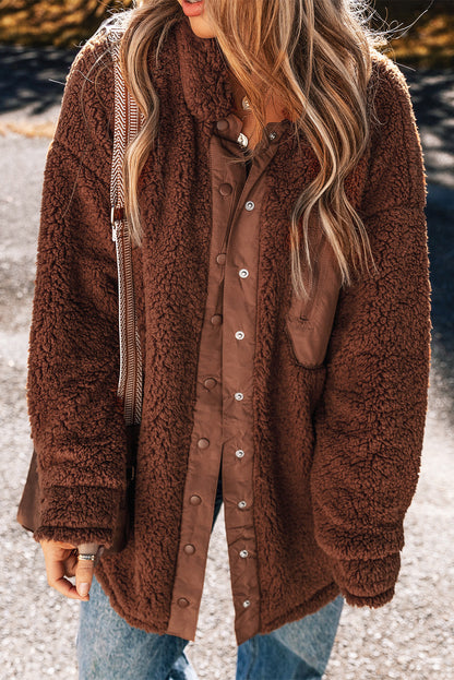 Rote lehm faux shearling teddybär jacke